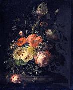 Rachel Ruysch, Still life with flowers on a marble table top